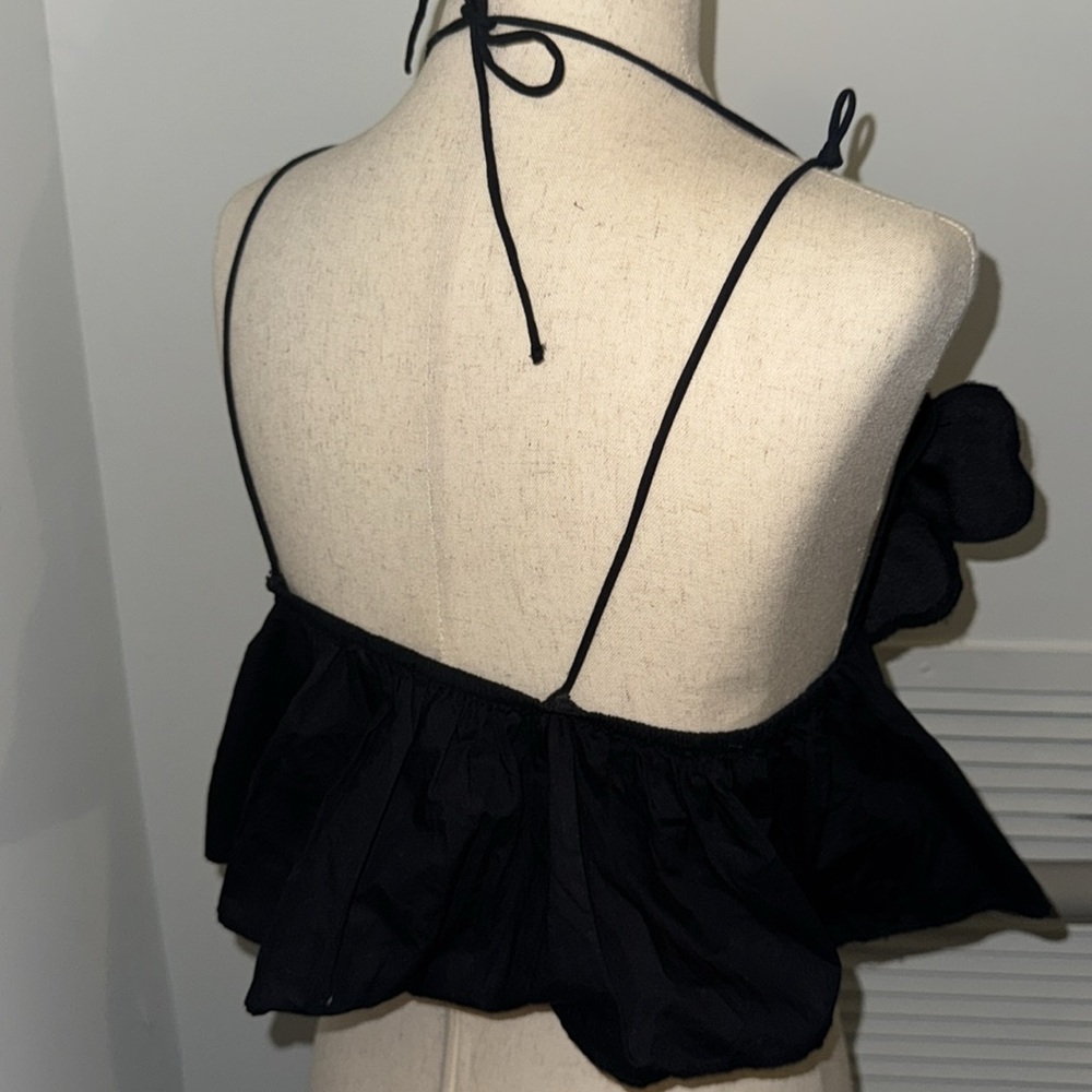 Zara Black and White Embellished Crop Tank Top - Picture 2 of 5